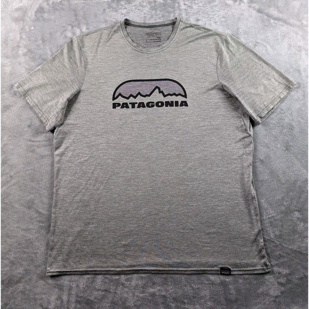 Patagonia Shirt Men Large Heather Gray Daily Capilene Baselayer Graphic Tee READ